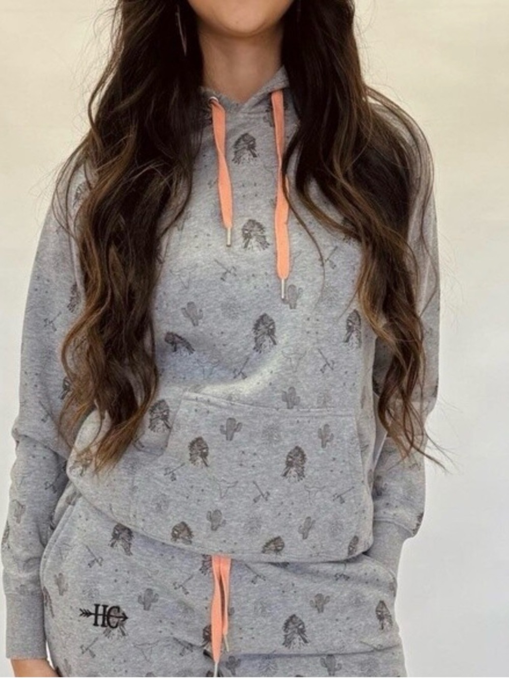 Hooey Gray Pullover Hoodie Happy Canyon Plains Desert Print Coral Drawstring XXL